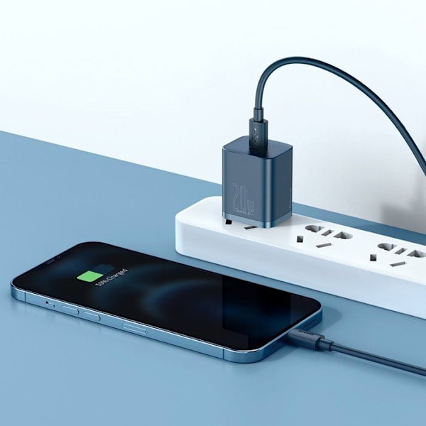 Mobiloplader - BASEUS - Super Si - Type-C 20W - Type-C til Lightning kabel - Blå Blå