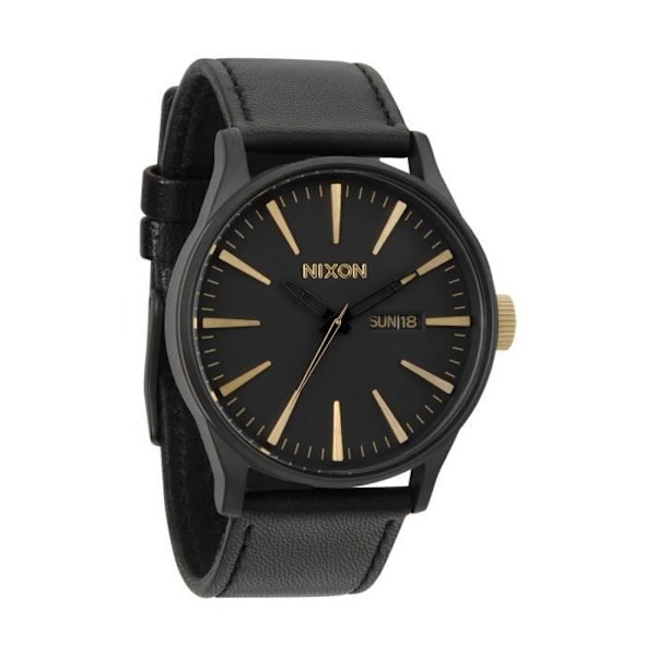 Montre Sentry Leather Nixon Sort Guld Svart