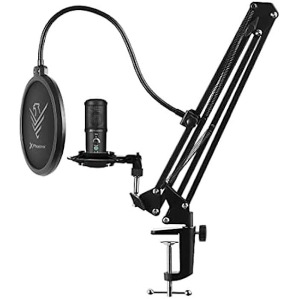Phoenix USB Microphone Condenser Professional Studio, Streaming, Justerbar Ledarm, Antivibrationsfäste, Filter Flerfärgad