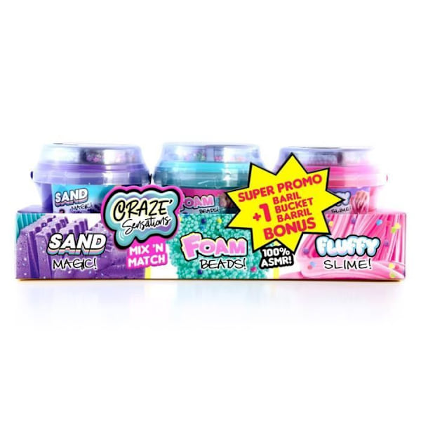 Kreativ fritid - CANAL TOYS - CRAZE Sensationer 2 tønder + 1 bonus - Sand, Fluffy Slime, Skum Rosa, lila och blå