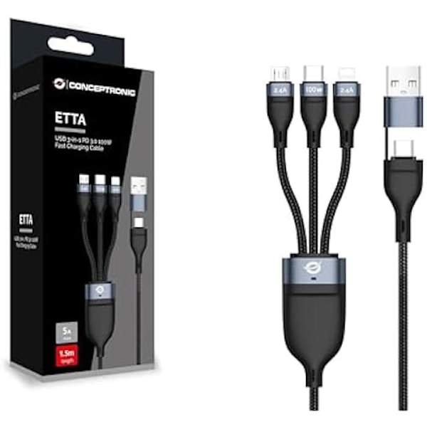 USB-C/A 3.0 - CONCEPTRONIC - 3 in 1 - 100 W - 1,50 m - 480 Mbps