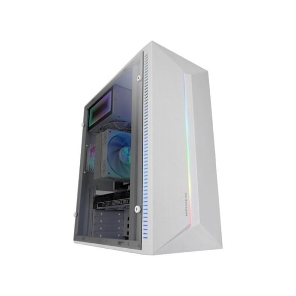 Mars Gaming Mc-blaze ATX-datorlåda med FRGB-fläkt, 80 mm, vit RGB LED-stripe fram.