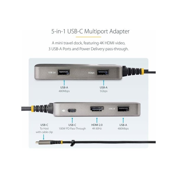 Moniporttinen USB-C-adapteri - STARTECH - 104B-USBC-MULTIPORT - HDMI 4K 60Hz - 3 USB-porttia - 100W Power Delivery