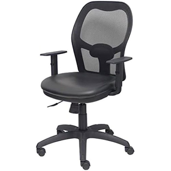Kontorsstol - PIQUERAS Y CRESPO - Jorquera - Svart konstläder - Ergonomiskt ryggstöd - Justerbara armstöd Svart