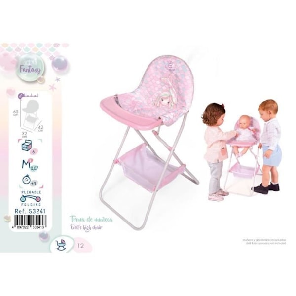 Hög stol för docka - Decuevas Toys - 53241 - Fällbar - Samling Ocean Fantasy - Oceanisk design