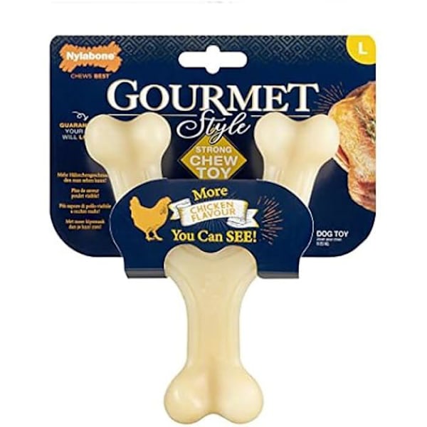 Tyggelegetøj - NYLABONE - Maksimal styrke - Holdbar nylon - Kyllingesmag - Til store hunde grädde