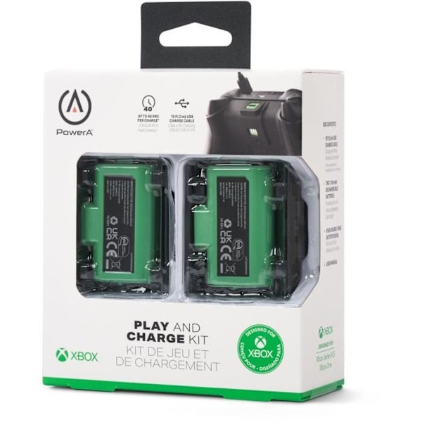 Play & Charge Kit - POWER A - XBPW0119-01 - För Xbox Series X|S trådlösa handkontroller - Svart Svart