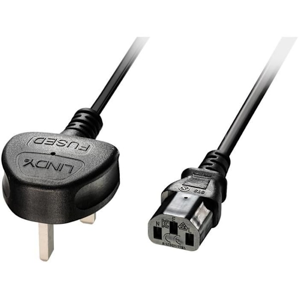 Lindy BS 1363A (M) strømkabel til IEC 60320 C13 3m støbt sort UK