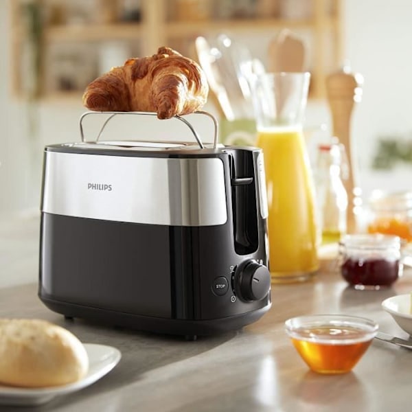 Philips Daily Collection brødrister, 2 toaståbninger, bollebakke, metal, sort (HD2516/90) sort