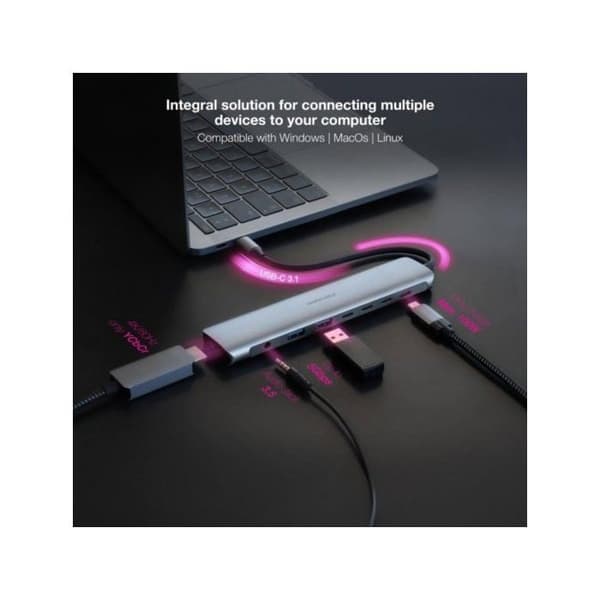 USB-C Hub 8 in 1 - NANO CABLE - 10.16.4608 - HDMI 4K - 2xUSB-A - 3xUSB-C - Harmaa