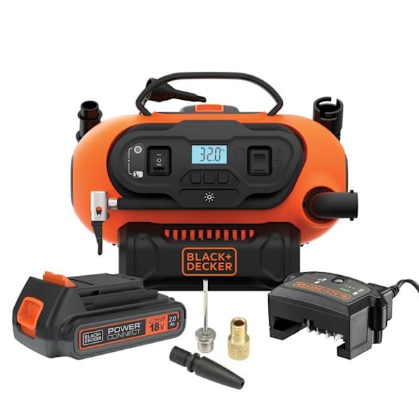 JOHDIN-ILMAKOMPRESSORI Langaton tai langallinen 18V / 220V BLACK+DECKER - 11 barssia/160 PSI (Toimitetaan kolmen neulan kanssa) - BDCINF18N-QS