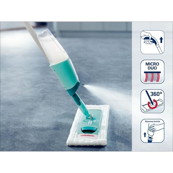 Leifheit Easy Spray XL 56690 - 360° kääntyvä moppi integroitu suihkupullolla, mikro duo -päällinen Turkis/grå