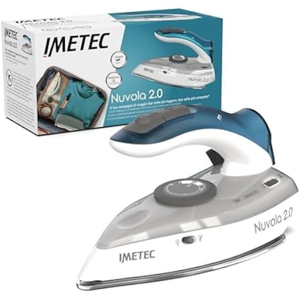 Imetec Nuvola 2.0 rejsestrygejern - 1000 watt dampstrygejern - strygesål af rustfrit stål - Rejsesæt medfølger - Håndtag