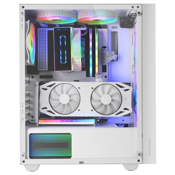 Gaming chassis ATX - Mars Gaming - MC-AIR - 4 FRGB 120mm blæsere - Mesh frontpanel - Hærdet glas hvid