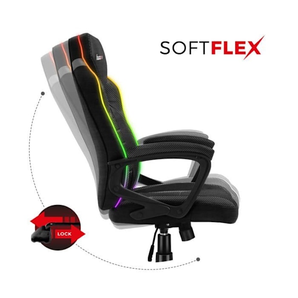 HUZARO FORCE 2.5 LED RVB Pelituoli, Kangas Toimisto Tuoli, Pelitietokone, Ergonominen, Säädettävä, Kääntyvä, Käsinojat, Pelaaja svart