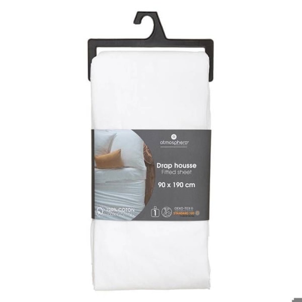 Tilpasningslagen - ATMOSPHERA - 1 person - Bomuld - Hvid - 90 x 190 cm - Motorhjelm 30 cm Vit