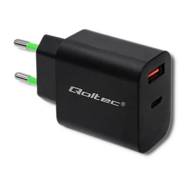 Qoltec Oplader 18W 5-12V, 1.5-3A, USB C - 5901878517131 Sort