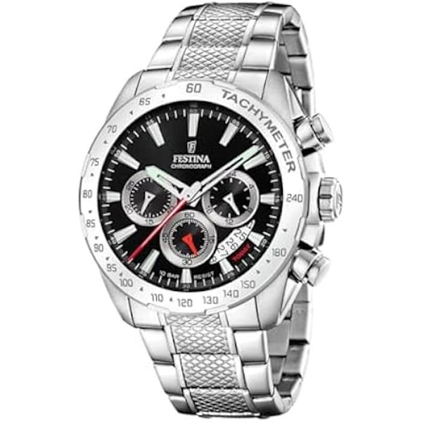 Mænds Chronograph Ur FESTINA - Sort Urskive/Armbånd i Rustfrit Stål - F20668/4 Svart