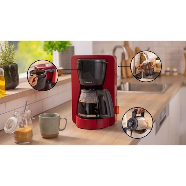 Caffemester Filter - BOSCH - TKA3M134 MyMoment - Rød - glaskande - Aroma Plus funktion - holder varm i op til 60 min Röd