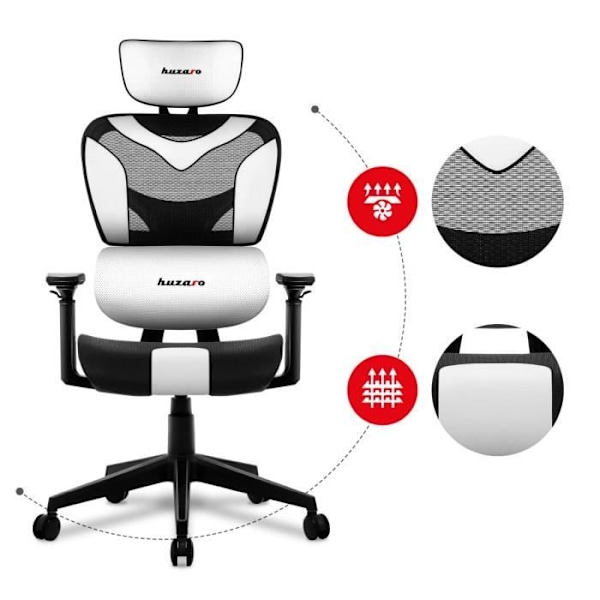 HUZARO Combat 8.0 ergonomisk spelstol vit - Justerbar höjd och armstöd - Svankstöd - Nackstöd Vit