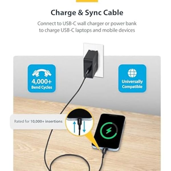 USB-C Latauskaapeli - STARTECH.COM - 4m - 60W PD - USB 2.0 - Musta