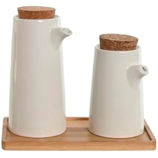 Olie- og eddikesæt - HOME ESPRIT - Hvid - Bambus - Stentøj - 20,6 x 12 x 18 cm mångfärgad