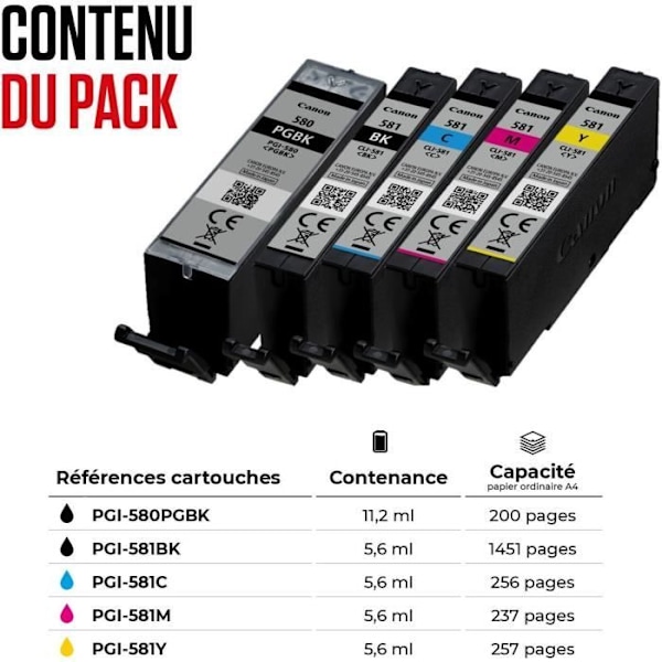 Ink cartridge - Generic - PGI-580/CLI-581 - Pack of 6 - Multi-colors - Compatible with Canon
