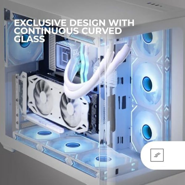 MARSGAMING MC-Fusion, ATX Gaming Case, Fuldt Sidevindue og Kontinuerligt buet Hærdet Glas Front, Dobbelt PC Semi-Tower