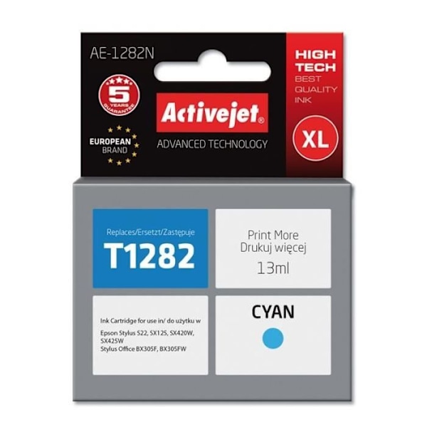 Activejet AE-1282N mustesäiliö 1 kpl Yhteensopiva Suuri tuotto (XL) Syaaninen