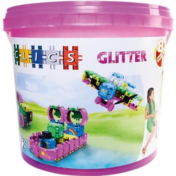 Clics byggspel - Glitterhink - 133 klick - 42 tillbehör - STEM barnleksaker Flerfärgad