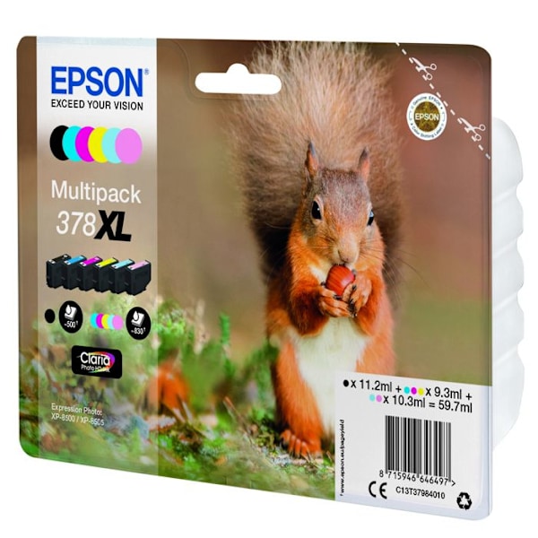 Epson Claria Photo HD 378XL blækpatron - Sort, Cyan, Lys Cyan, Lys Magenta, Gul, Magenta
