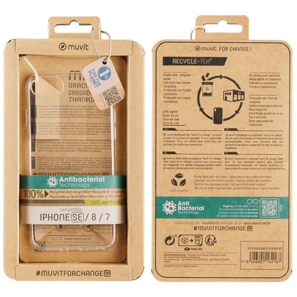 FUNDA MUVIT för Förändring RECYCLETEK Transparent ANTIBACTERIANA MCCRS0008 För Apple IPHONE SE-7-8 Flexibel