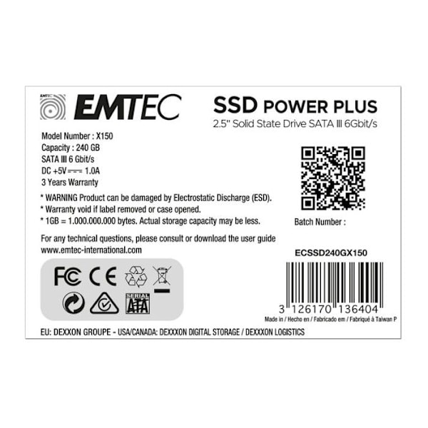 EMTEC SSD Power Plus - Solid State Drive - 240 Gt - sisäinen - 2,5" - SATA 6 Gb-s
