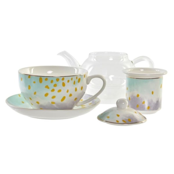 Teapot glas porslin DKD Home Decor (x2) vit/grön