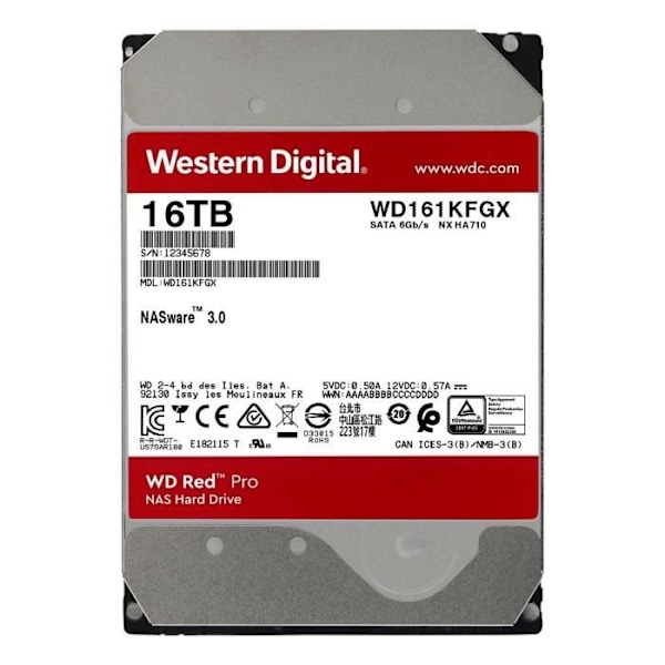 WD Red™ Pro - NAS intern harddisk - 16TB - 7200 rpm - 3,5" (WD161KFGX)