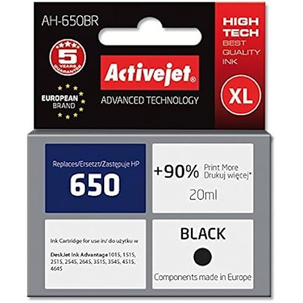 Activejet AH-650BR kompatibel højtydende (XL) sort blækpatron - Hewlett Packard