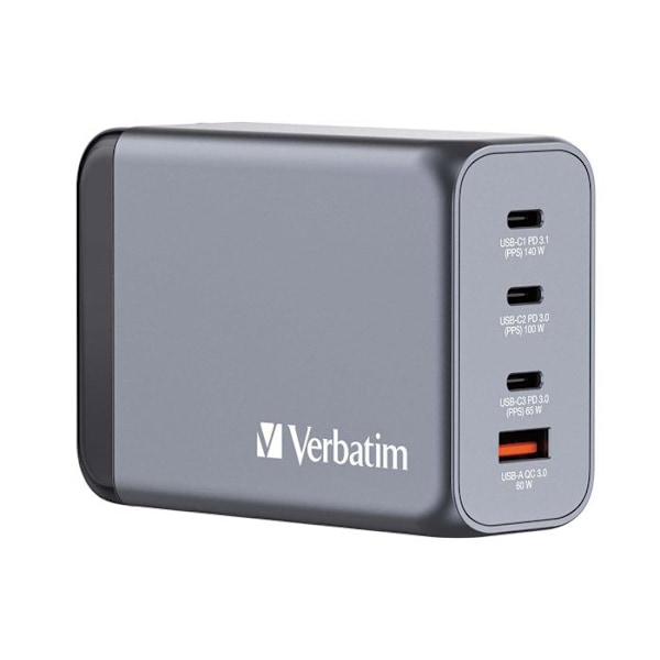 Strømadapter - Verbatim - Verbatim - Strømadapter - GaN - 240 Watt - 5 A - PD 3.0, QC 3.0, Power Delivery 3.1, PD/PPS -