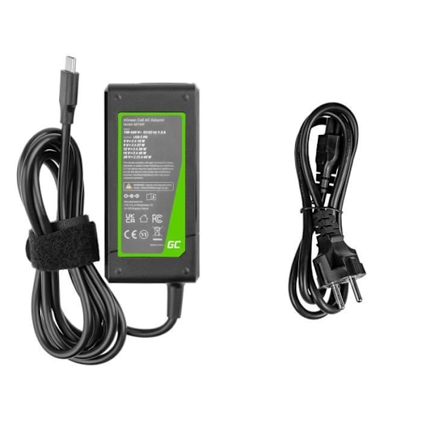 Green Cell USB-C 45W strömadapter / laddare för bärbara datorer, surfplattor, telefoner | Universal strömförsörjning Svart