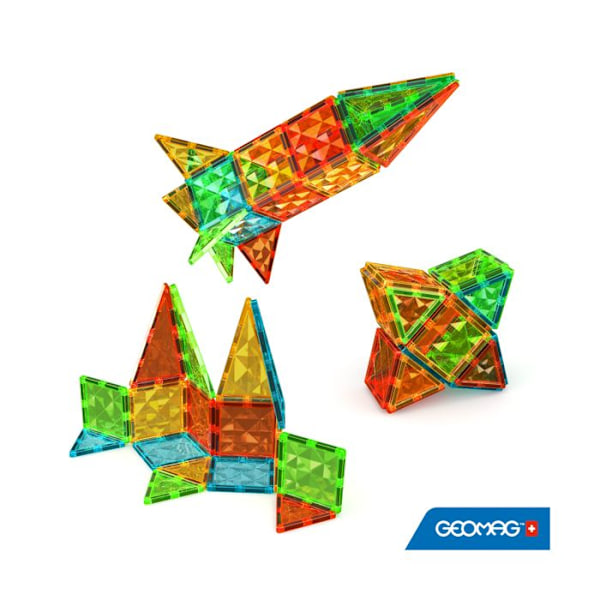 Magnetiske fliser - GEOMAG - Tiles Gems 4101 - 32 stykker - Geometriske former - Krystaleffekt Gul, orange, blå, grön