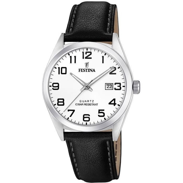 Ure - Festina - 20446 - Sort læder - Rustfrit stål - Vandtæthed 10 bar Silver, Svart, Vit