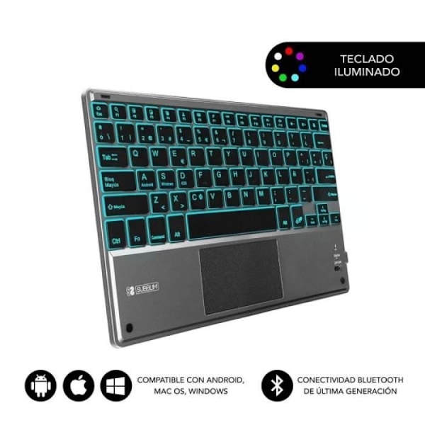 Teclado Compacto Inalámbrico af Bluetooth Subblim Touchpad Smart Blacklit/Gråblå