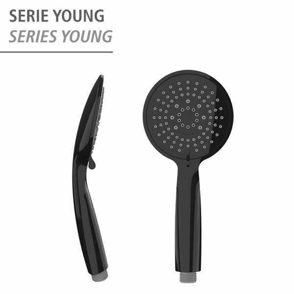 WENKO Young 5-jet brusehoved, let at rengøre, 1/2" universaltilslutning, plast, ø 11 cm, sort