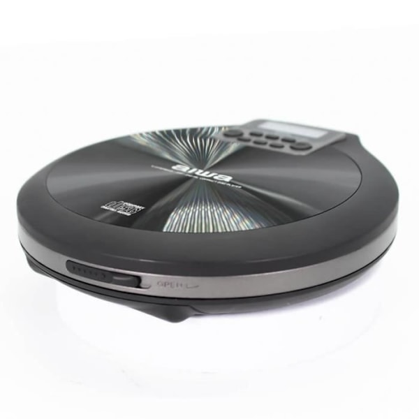 Aiwa PCD-810BK bærbar CD/CD-R/MP3-afspiller, grå sort, med hovedtelefoner og etui, ESP
