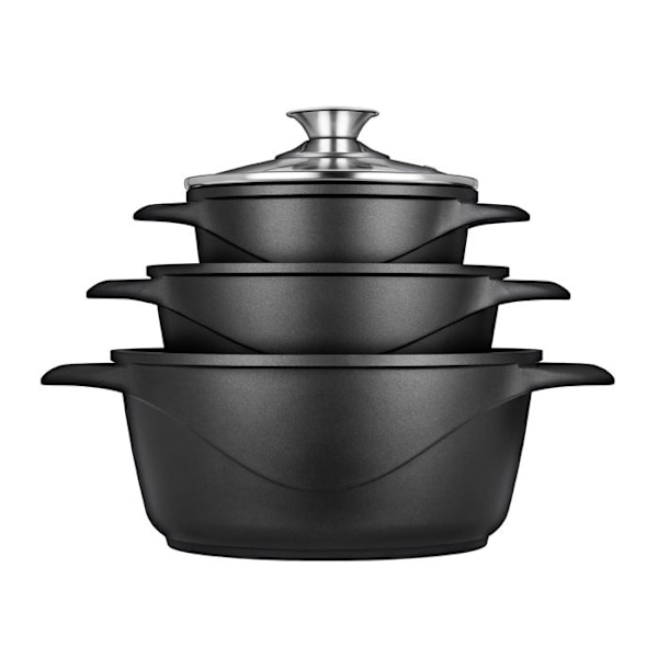 Induktionskastrullset 6 delar Aluminium Gjutjärn, 3 Kastruller, Lock Smile MGK-18 Svart 1004673