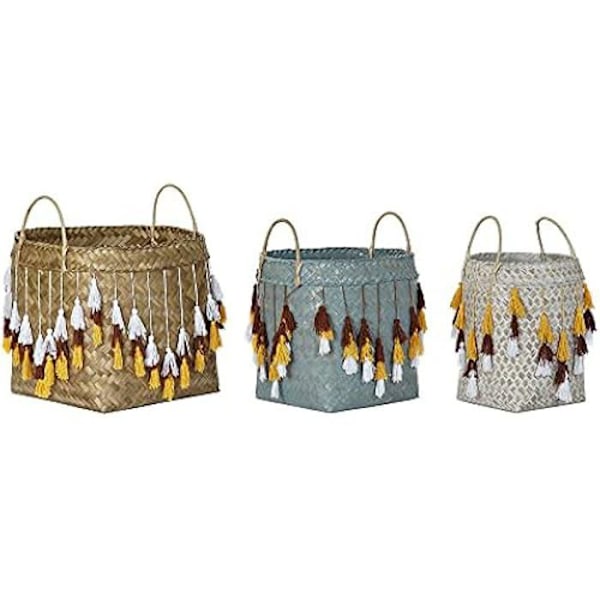 Fransade korgar - DKD Home Decor - Bali - Flerfärgad - Bambu - Set om 3 Flerfärgad
