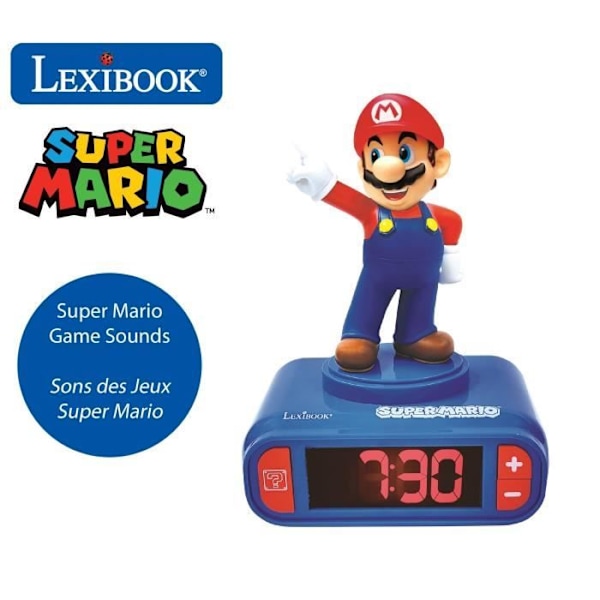 Digital vækkeur med natlys LEXIBOOK - Super Mario - 3D lysende og lydende - Blå og rød - Barn Blå