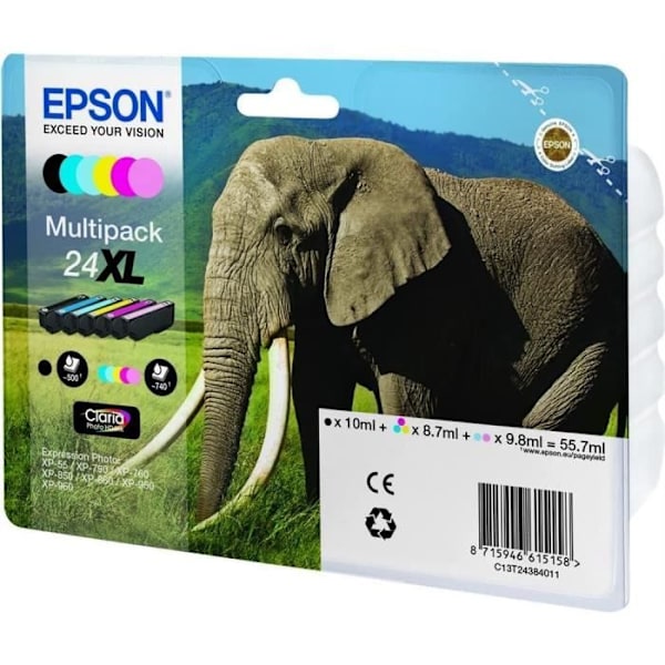 EPSON Multipack 24 XL - Elephant - Sort, gul, cyan, magenta, lys magenta, lys cyan (C13T24384011)