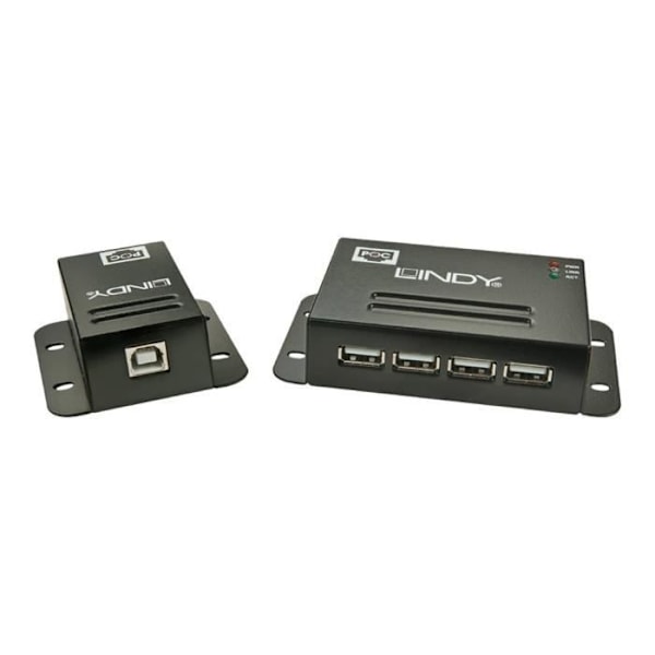 LINDY USB 2.0 Cat.5 50 m laajennussarja - Virta RJ45:n kautta - 4 porttia musta