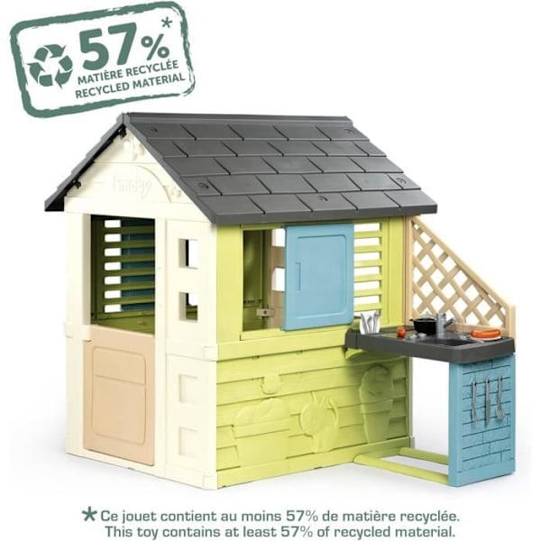Smoby Life - Smuk Hus + Sommerkøkken - Grillplade og Vask - 17 tilbehør - Genbrugsmateriale - Fra 2 År