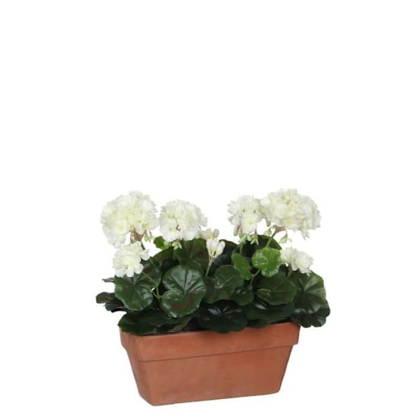 Konstgjord pelargonplanta i planteringskärl - L29 x B13 x H40 cm - Vit - Glimmerdekorationer Vit